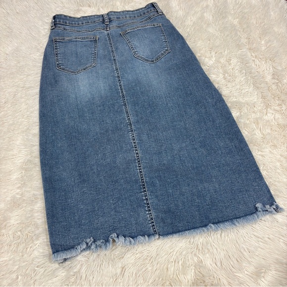 Rewash front Slit Maxi raw hem denim Skirt Vintage Reunion Size 27 - Picture 9 of 11